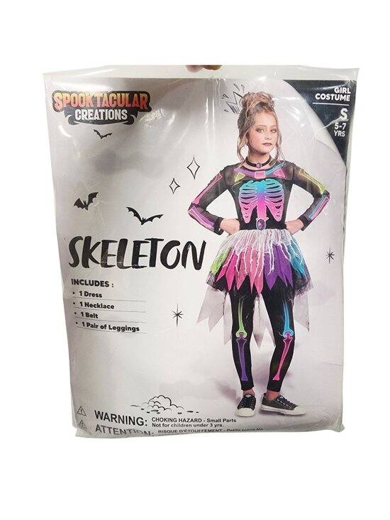 Spooktacular Creations Other - Girls Skeleton Costume Includes Dress Necklace Belt  Leggings Size 5-7 Years
